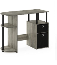 Photo 1 of Furinno Jaya Simplistic Computer Study Desk, 15.6" D x 38.4" W x 28.5" H, French Oak Grey/Black & Andrey Set of 2 End Table/Side Table/Night Stand/Bedside Table with Bin Drawer, French Oak Grey French Oak Grey/Black Desk + End Table, French Oak Grey