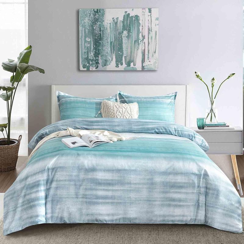 Photo 1 of 
Roll over image to zoom in







VIDEO
King Size Comforter Set, Blue, Grey and Teal Striped Pattern Print Reversible Down Alternative Bed Sets - 104 x 90 3PC Soft Microfiber Duvet Sets Modern Abstract Bedding in a Bag for Women Men, Gray