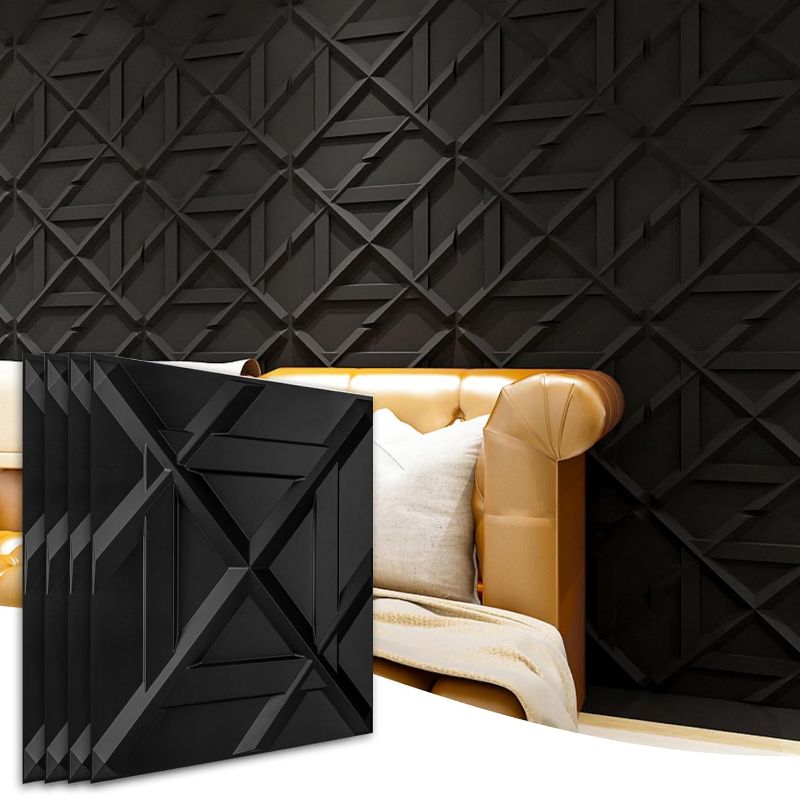 Photo 1 of 
Art3d PVC 3D Wall Panel, Decorative Wall Tile in Black 12-Pack 19.7"x19.7"