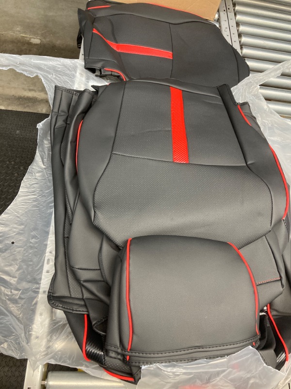 Photo 1 of Carlimeki F150 Seat Covers with Center Console Armrest Covers - Custom Fit for 2021-2023 Super Crew Cab F150 XL XLT - Carbon Fiber - Fully Covered, Premium Leather, NOT for 40/20/40 Bench Front Seat Black-Red & Full Sets 2021-2023 F150 XL XLT & SuperCrew 
