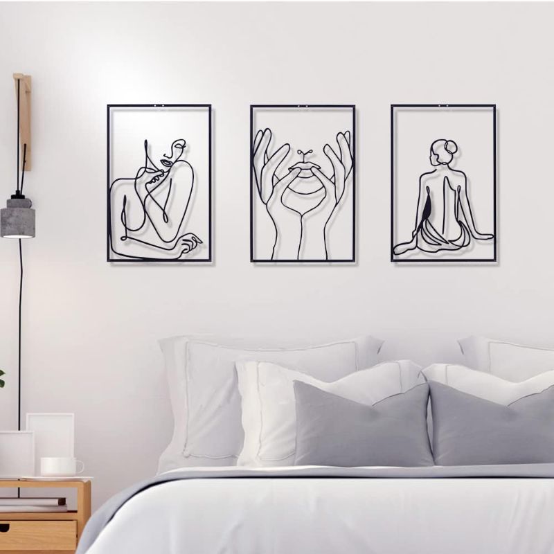 Photo 1 of **Missing One ** Hoshii Metal Wall Decor 3 Packs, Minimalist Abstract Decor Art Woman Line Drawing Wall Art Decor Single Line Female Single Line Wall Sculptures for Bedroom and Living Room (18.0 x12.0 Inches)
