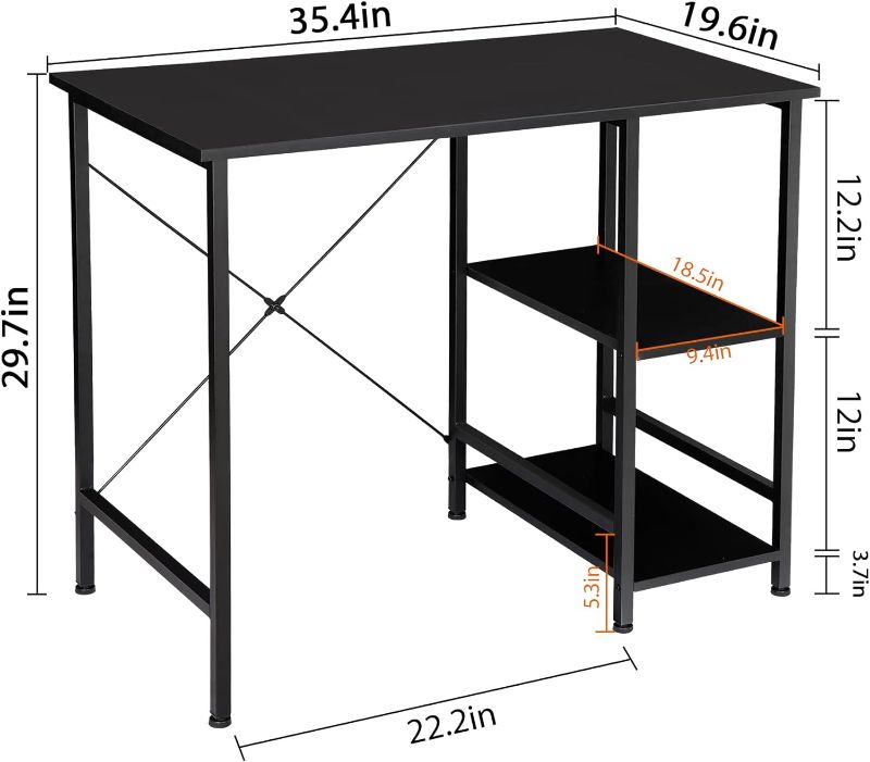 Photo 1 of ZenStyle Small Computer Desk with Storage Shelves Under Desk Reversible, 36Inch Home Office Writing Desk Table with Shelves for Small Place, Black
