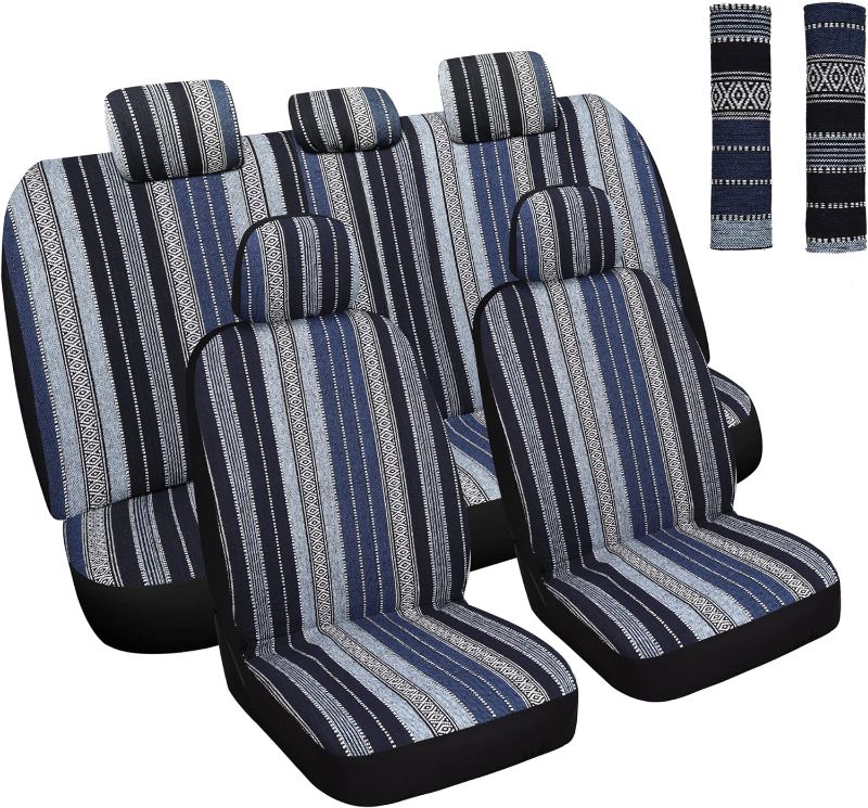 Photo 1 of **No Head Cover**  Baja Saddle Blanket Car Seat Covers Full Set with Seat Belt Pads, Washable Breathable Seat Covers for Cars, Universal Fit Interior Covers for Most Sedan Truck SUV, Airbag Compatible, Blue
