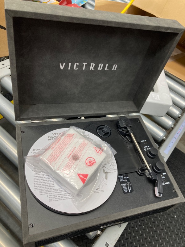 Photo 2 of **Parts Only**  Victrola Vintage 3-Speed Bluetooth Portable Suitcase Record Player with Built-in Speakers | Upgraded Turntable Audio Sound| Includes Extra Stylus | Lambskin (VSC-580BT-LGR)