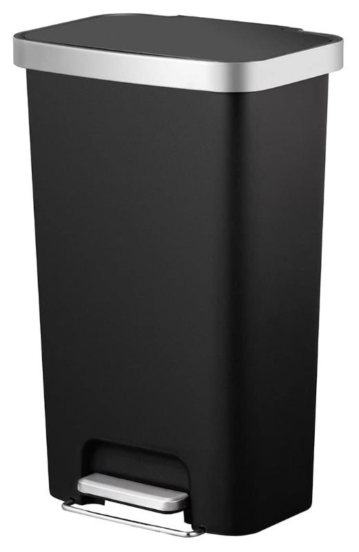 Photo 1 of 11.9 Gallon Trash Can, Plastic Step On Kitchen Trash Can (Color : Black)
