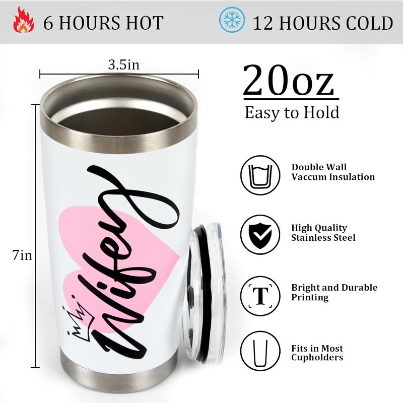 Photo 2 of Joyseller Valentine's Day Gifts for Her, 20 OZ Wife Travel Mug with Lid, Valentine’s Day Gifts for Women, Wife Tumbler Cup for Anniversary, Birthday