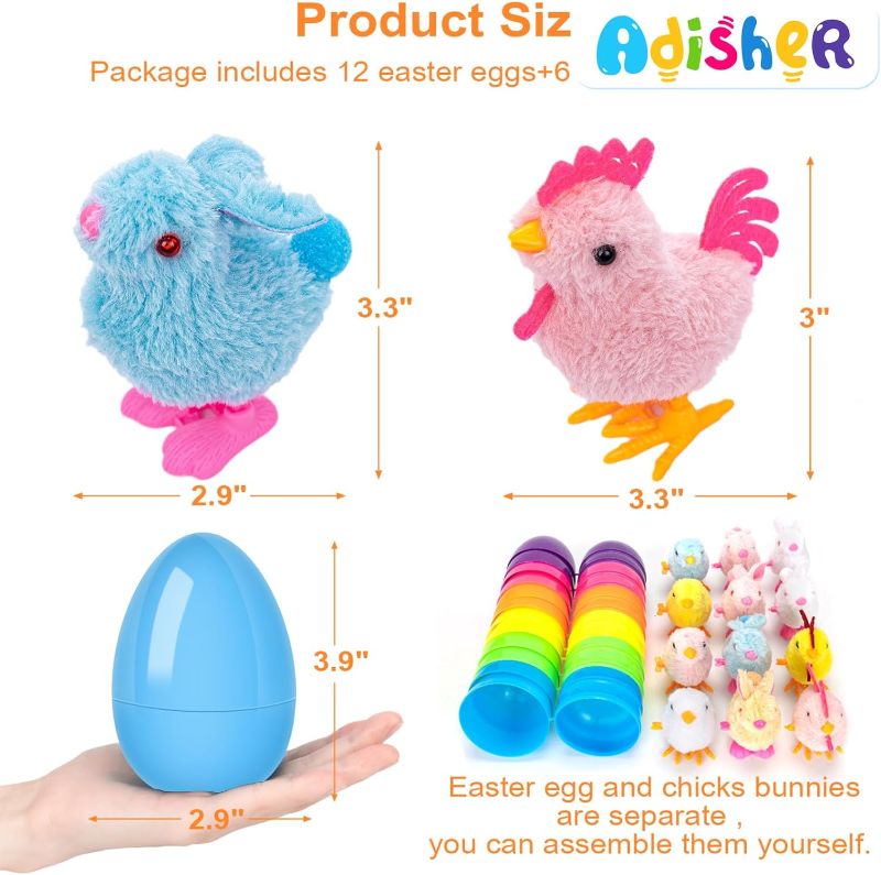 Photo 3 of 12Pcs Easter Basket Stuffers,Easter Eggs with Wind Up Chicks and Bunnies,Easter Party Favors Supplies Easter Egg Hunt,Easter Gift Goodie Bags Stuffers Fillers Treats Classroom Prize