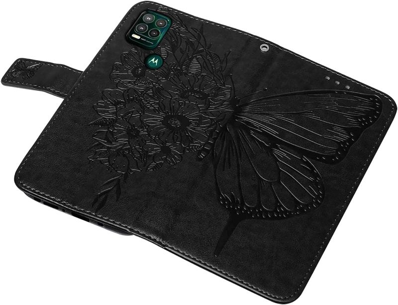 Photo 2 of Compatible for Moto G Stylus 5G Case Wallet,[Kickstand][Wrist Strap][Card Holder Slots] Butterfly Floral Embossed PU Leather