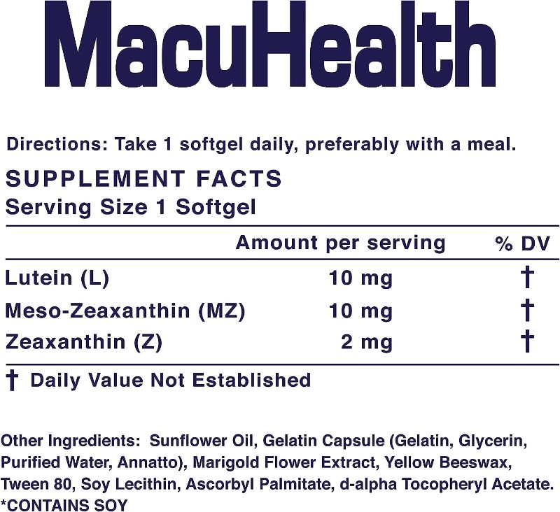 Photo 3 of Macuhealth Triple Carotenoid Formula - Eye Vitamins for Adults - 90 Softgels, 3 Month Supply