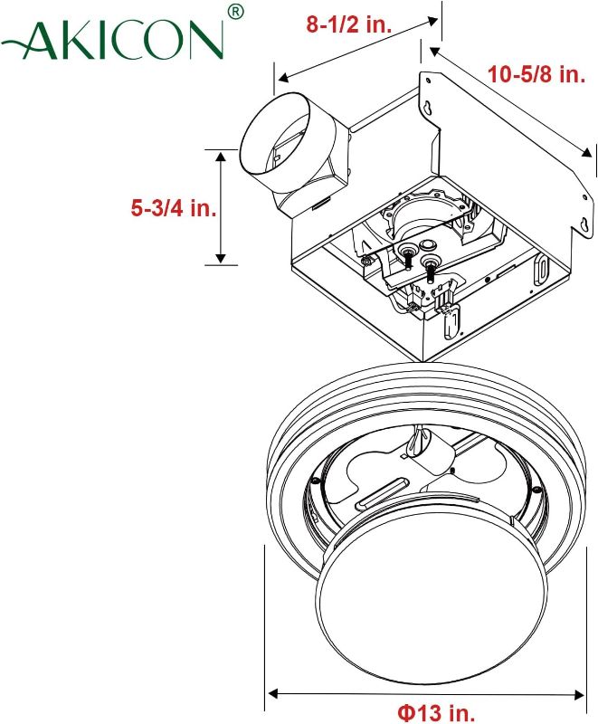 Photo 3 of Akicon Ultra Quiet Bathroom Exhaust Fan with LED Light 80CFM 2.0 Sones Round Bathroom Ventilation Fan with Frosted Glass Cover Matte Black Finish (Matte black)