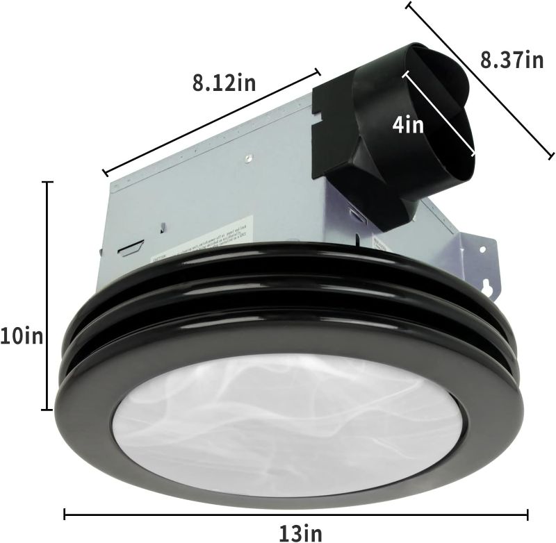 Photo 4 of Akicon Ultra Quiet Bathroom Exhaust Fan with LED Light 80CFM 2.0 Sones Round Bathroom Ventilation Fan with Frosted Glass Cover Matte Black Finish (Matte black)