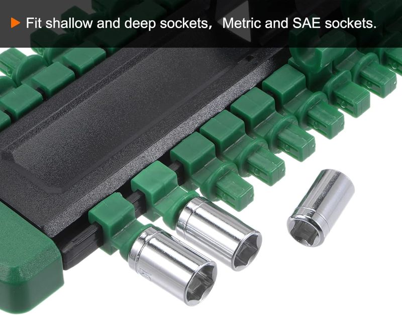 Photo 2 of (2 PACK) HARFINGTON Socket Organizer 1/4" Drive x 12 Clips Portable ABS Plastic Socket Clip Rail Holder, Green