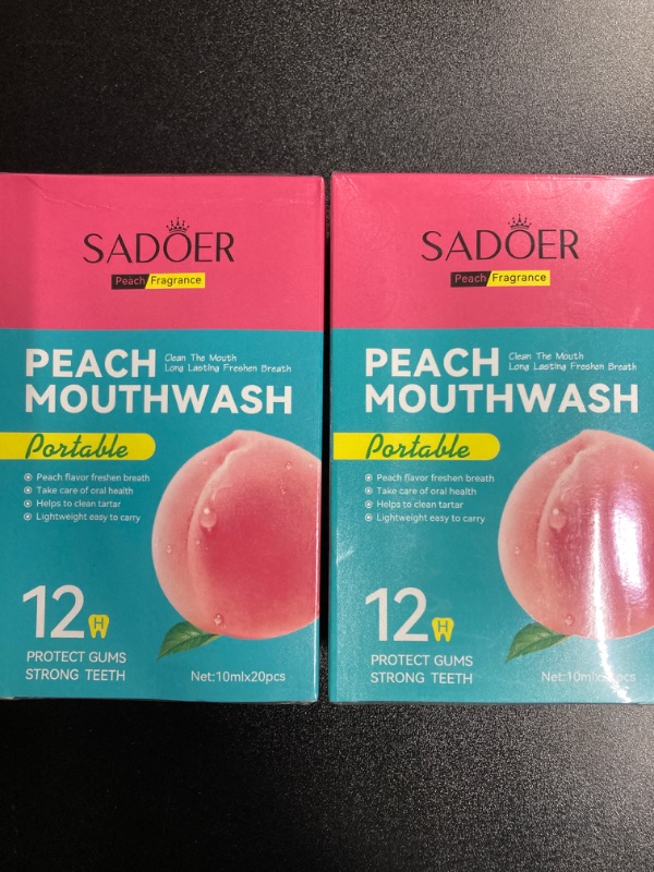 Photo 1 of (2 PACKS of 20) Mouthwash, Peach Mini Mouthwash for Fresh Breath, for After Meals, Hotels Portable Travel Mouthwash-20 Pack