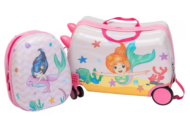 Photo 1 of 2-Piece Kids Luggage Set Mermaids 17 in. Ride-on Case and 12 in. Square Backpack