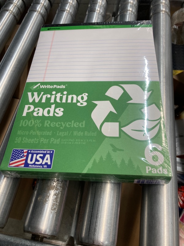 Photo 2 of WritePads Legal Pad 8.5 x 11 Note Pad, Wide Ruled Writing Pad, Recycle-White Paper, 6-Pack, 50 Sheets Per Pad, Micro-Perforated Notepad, Office Supplies (KSU-8454) - Made in the USA Recycle-White 6 Pack 8.5 x 11