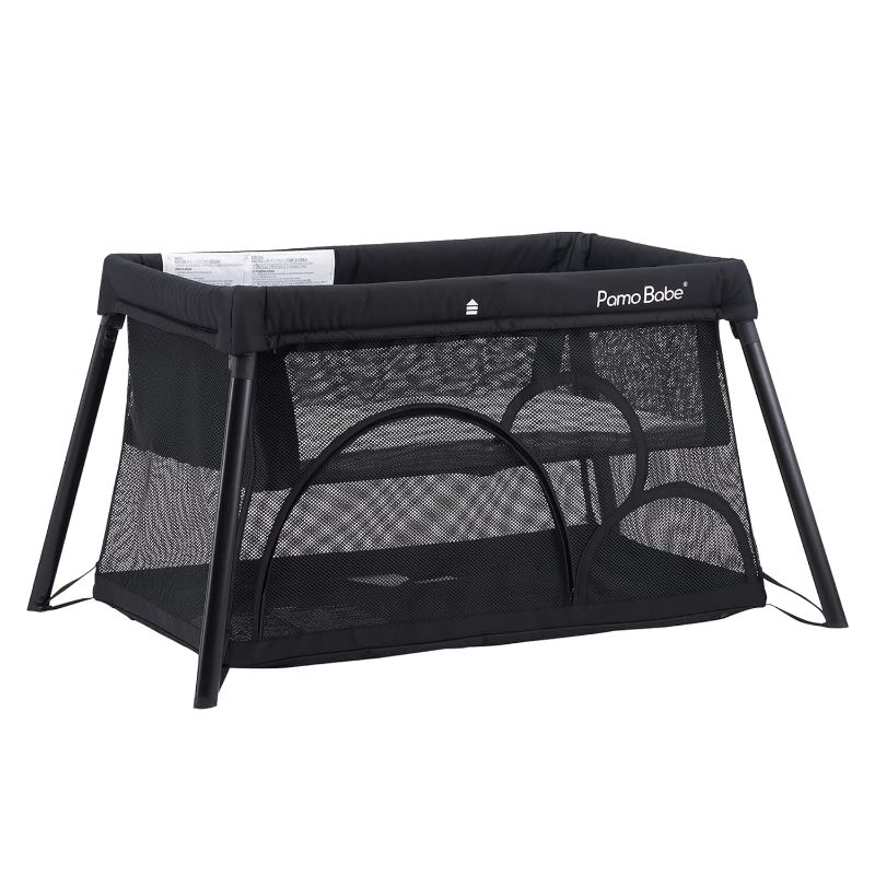 Photo 1 of Pamo Babe Travel Crib, Portable Crib for Baby Lightweight Baby Travel Playpen, Foldable Travel Playard with Comfortable Mattress for Babies (Black)