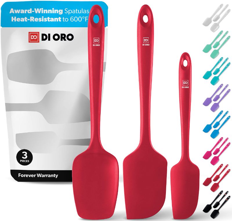 Photo 1 of **THEY AREA TEAL, NOT RED**  DI ORO Silicone Spatula Set - Rubber Kitchen Spatulas for Baking, Cooking, & Mixing - 600°F Heat-Resistant & BPA Free Silicone Scraper Spatulas for Nonstick Cookware - Dishwasher Safe (3pc, RED)