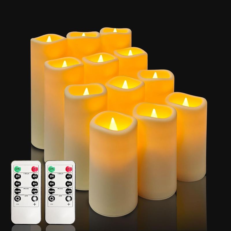 Photo 1 of 12 Pack Outdoor Candles with Timer Waterproof,Battery Operated LED Candles,are Suitable for Outdoor Weddings,Halloween,Christmas ?with 10-Key Remote & Timer?