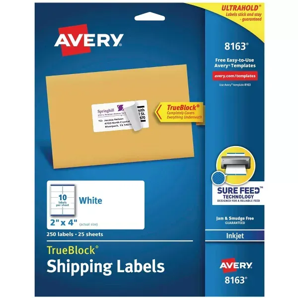 Photo 1 of Avery TrueBlock Shipping Labels, Inkjet, 2 x 4 Inches, White, Pack of 250