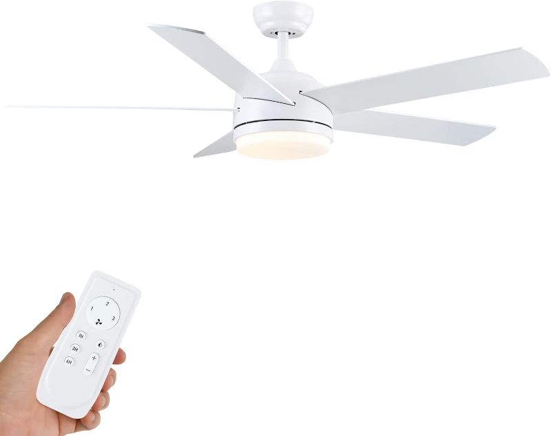 Photo 1 of Ceiling Fan with Lights, Remote Control, 52 Inch White Modern Ceiling Fan with Opal Glass and Reversible Daul Finish?Room Suitable for Living Room, Bedroom, Terrace (Indoor, Outdoor)