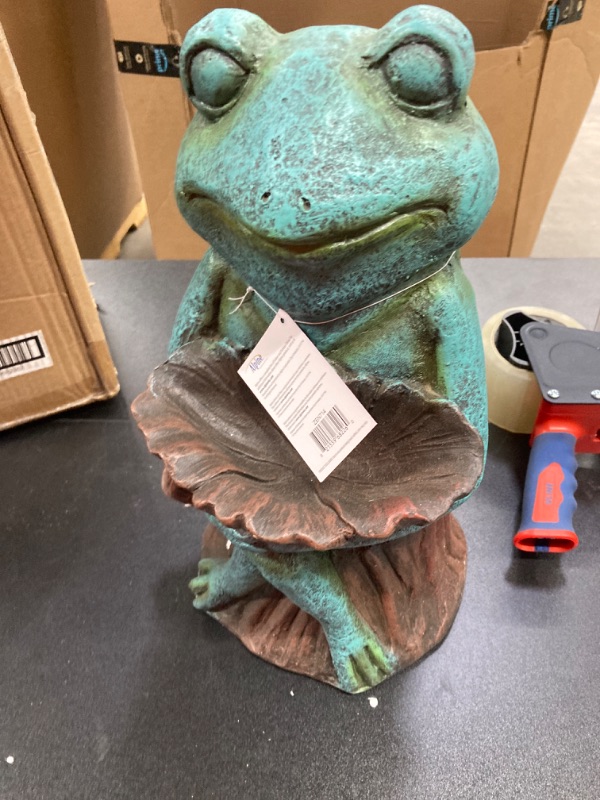 Photo 2 of Alpine Corporation 16" Tall Indoor/Outdoor Frog with Flower Garden Statue Decoration, Multicolor