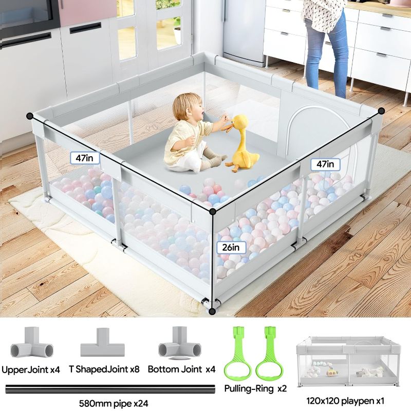 Photo 1 of Fodoss Baby Playpen, Playpen for Babies & Toddlers, 47x47" Small Baby Play Pen,Toddler Playpen for Apartment,Play Yard for Baby,Baby Activity Play Fence, Extra Large Baby Playard, 47x47" Light Grey