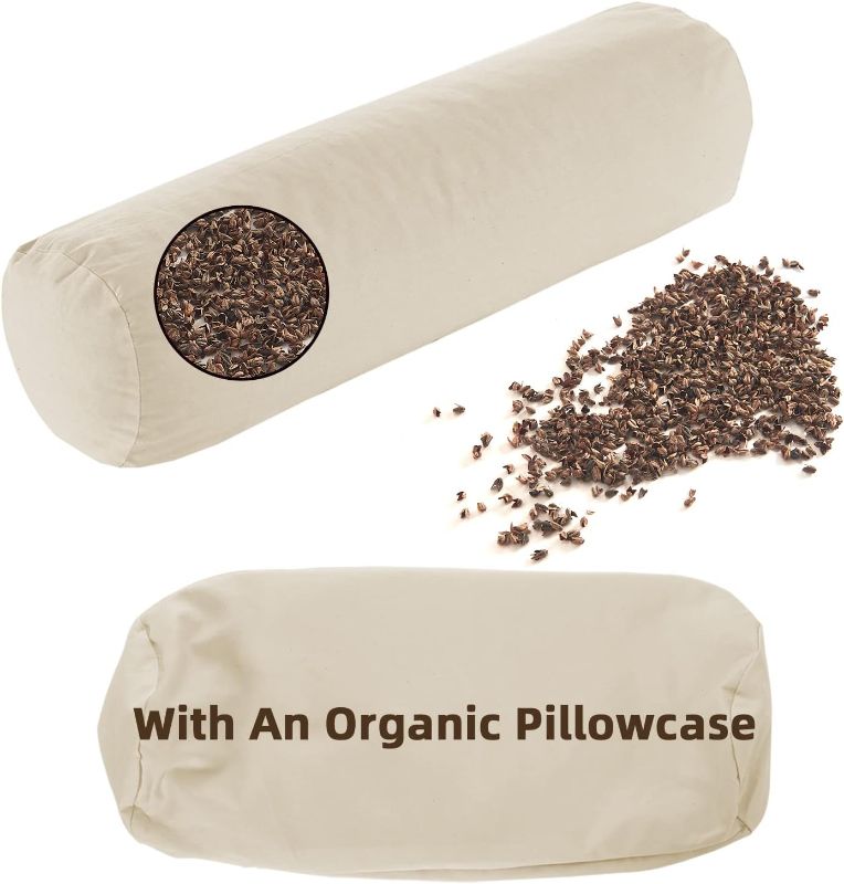 Photo 1 of Buckwheat Pillow - Adjustable Bolster Pillow(17x6) to Provide Firm Support, Neck Roll Pillow for Side and Back Sleepers, Cylinder Pillows with Organic Pillowcase(Tartary Buckwheat Hulls)