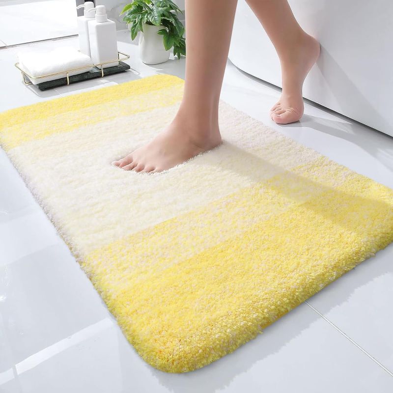 Photo 1 of 2 PACK///OLANLY Luxury Bathroom Rug Mat 24x16, Extra Soft and Absorbent Microfiber Bath Rugs, Non-Slip Plush Shaggy Bath Carpet, Machine Wash Dry, Bath Mats for Bathroom Floor, Tub and Shower, Yellow