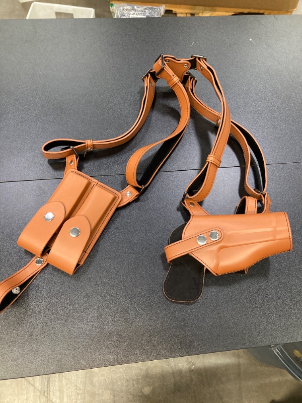 Photo 2 of *STOCK PHOTO FOR REFERENCE ONLY*Shoulder Holster, Adjustable Vertical Gun Holster PU Leather for Concealed Carry with Double Magazine Pouch, Fit 1911, Glock 17/19/23, Beretta 92FS, Sig Sauer P320/P220 and More Pistols by Pvnoocy Newest-Brown