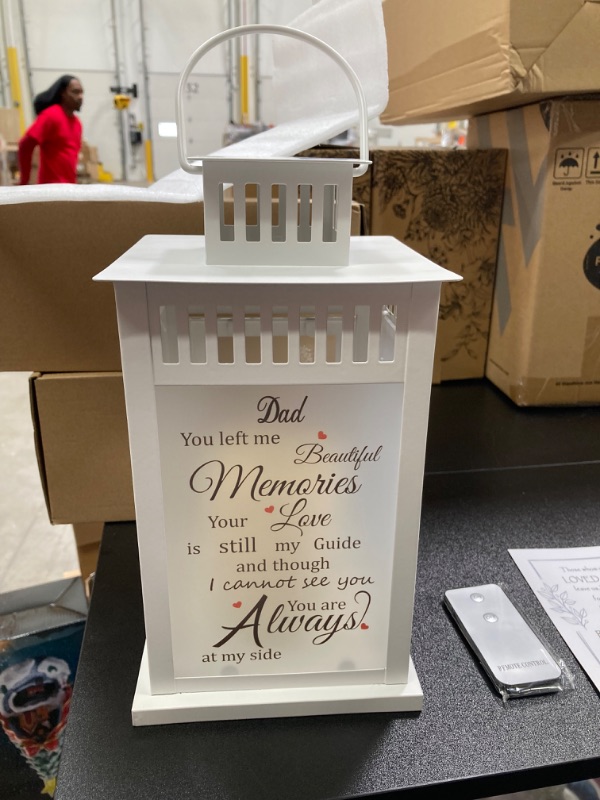 Photo 3 of Sympathy Gift Memorial Lantern with Flickering LED Candle and Remote Control Memorial Gift for Loss of Loved One (Dad White)