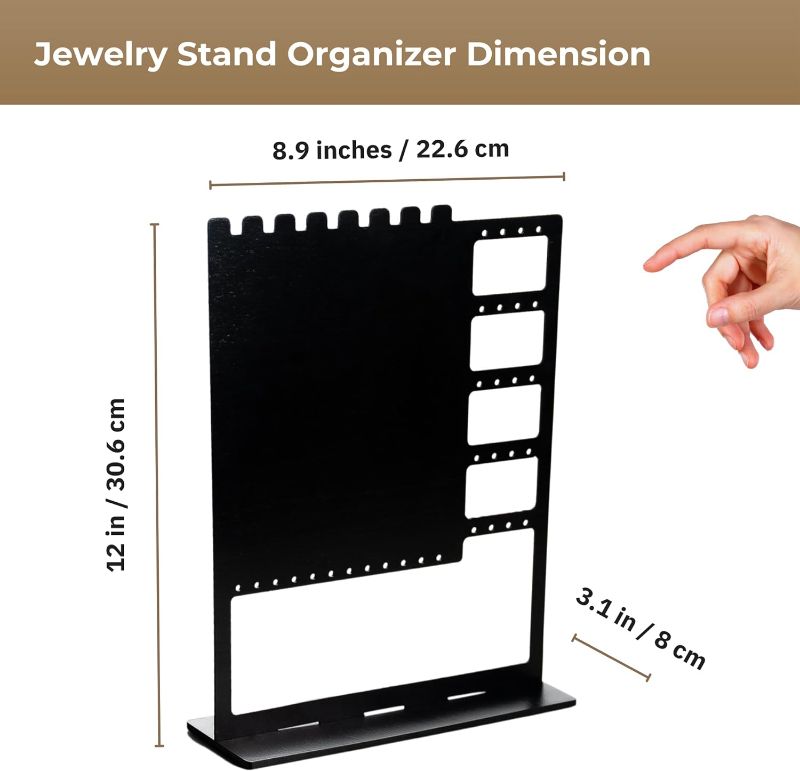 Photo 1 of Lulu Jewelry Stand Organizer - Necklace Holder - Includes 7 Hook and 32 Holes - Jewelry Organizer for Bracelets, Earrings, and Rings - Watch Bracket Holder in Black