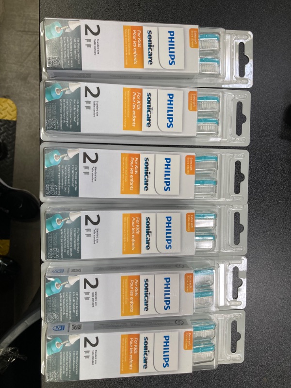 Photo 2 of 6PACK///NO RETURNS AS IS///Philips Sonicare for Kids 7+ Genuine Replacement Toothbrush Heads, 2 Brush Heads, Turquoise and White, Standard, HX6042/94