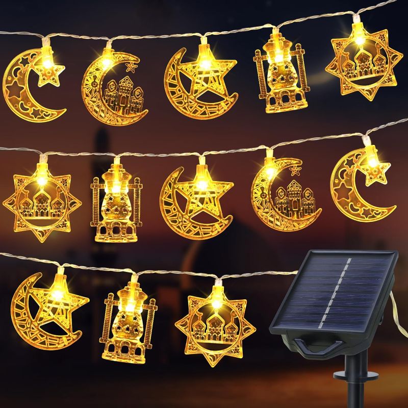 Photo 1 of Ramadan Decorations 0utdoor 16 FT 20 LED Solar Ramadan Lights, 8 Light Modes Star Moon Lantern Castle Ramadan Decor String Lights, Outside Eid Mubarak Decorations Ramadan Decorations for Home 2024