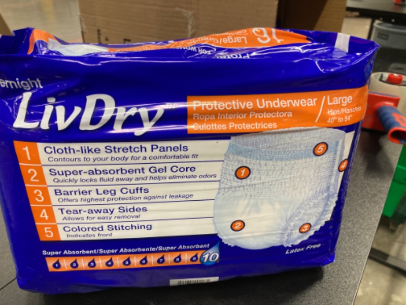 Photo 2 of LivDry Adult Diapers Large Incontinence Underwear, Overnight, Leak Protection, 16-Pack Large (16 Count)