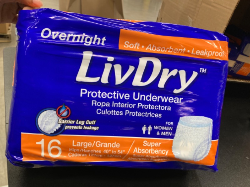 Photo 2 of LivDry Adult Diapers Large Incontinence Underwear, Overnight, Leak Protection, 16-Pack Large (16 Count)