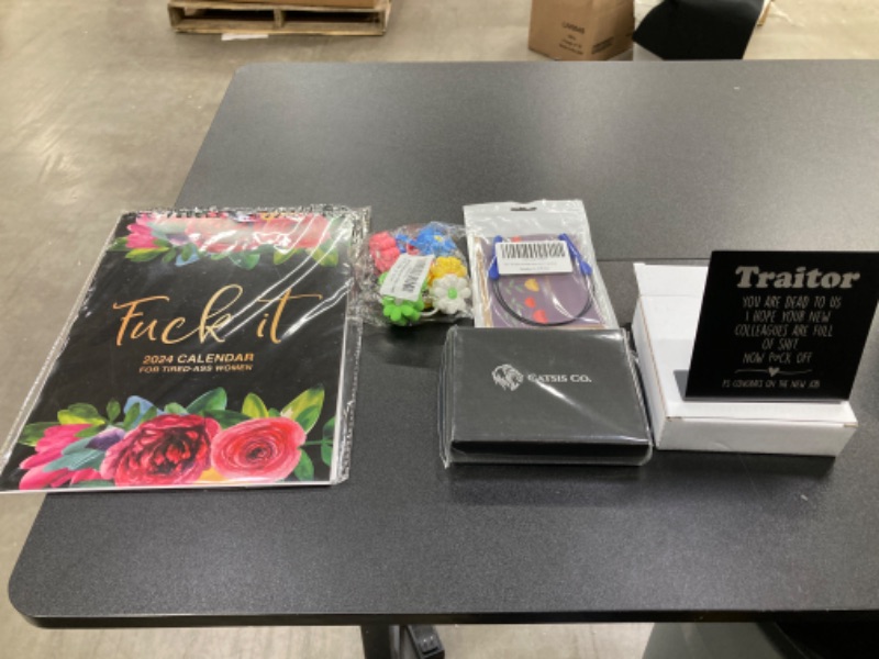 Photo 1 of MISC HOME AND OFFICE BUNDLE//CALENDAR, SIGN, WALLET, STRAW COVERS AND GLASSES STRING