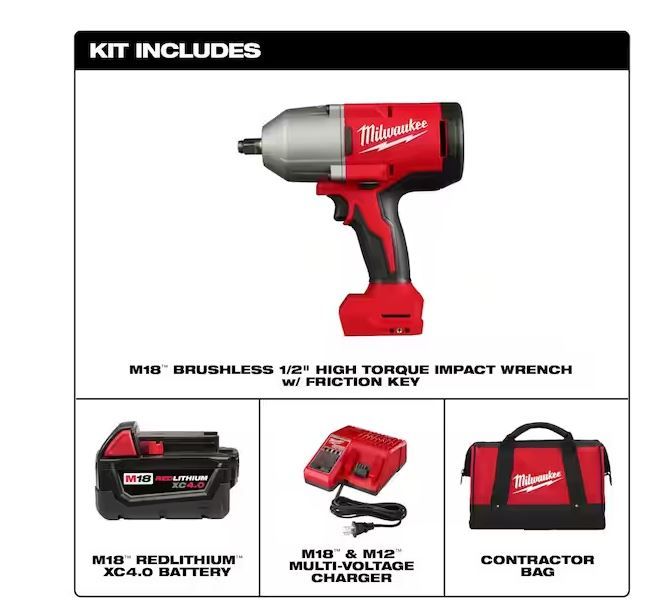 Photo 1 of Milwaukee
M18 18V Lithium-Ion Brushless Cordless 1/2 in. Impact Wrench with Friction Ring Kit