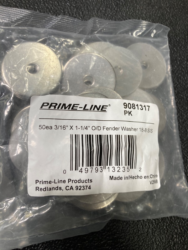 Photo 3 of 2 PACK BUNDLE//Prime-Line 9081317 Fender Washers, 3/16 In. X 1-1/4 In. OD, Grade 18-8 Stainless Steel (50 Pack)