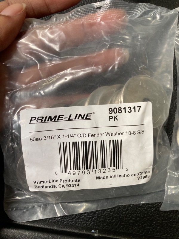 Photo 4 of 2 PACK BUNDLE//Prime-Line 9081317 Fender Washers, 3/16 In. X 1-1/4 In. OD, Grade 18-8 Stainless Steel (50 Pack)