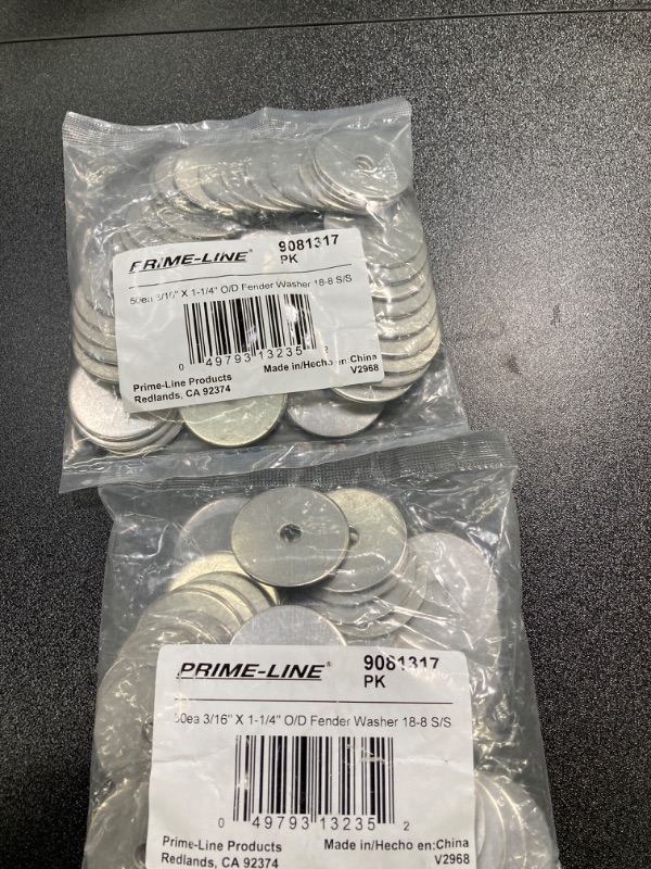 Photo 4 of 2 PACK BUNDLE//Prime-Line 9081317 Fender Washers, 3/16 In. X 1-1/4 In. OD, Grade 18-8 Stainless Steel (50 Pack)