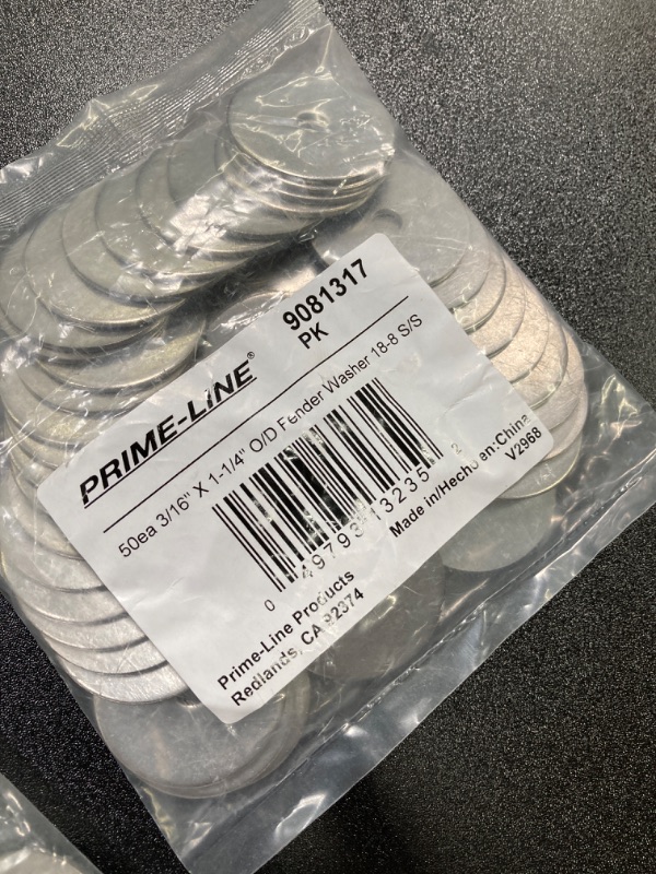 Photo 3 of 2 PACK BUNDLE//Prime-Line 9081317 Fender Washers, 3/16 In. X 1-1/4 In. OD, Grade 18-8 Stainless Steel (50 Pack)