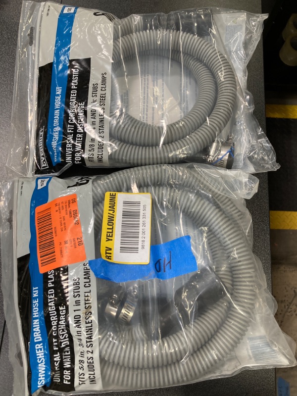 Photo 2 of 2 PACK///6 FT Dishwasher Drain Hose, Corrugated and Flexible Dishwasher Hose Drain Replacement with Clamps, Discharge Hose Fits 5/8", 3/4", 1" Dishwasher End