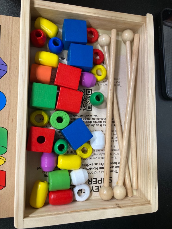 Photo 3 of 3 PACK BUNDLE///Helomor Toys Montessori Wooden Bead Toy for Toddlers - Sequencing Bead Game, Sorting & Stacking Toddler Play - 3 Pattern Boards Wooden Lacing Toy, Toy Beads for 3 4 5 6 Years Old Wooden Beads Toddler 4 COLUMNS