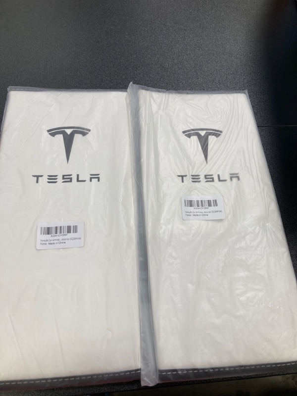 Photo 2 of 2 PACK BUNDLE//Tesla Model 3/Y Center Console Armrest Cover - Interior Accessories Leather Center Console Protector Pad for Model 3 2017-2024 or Model Y 2020-2024 (White)