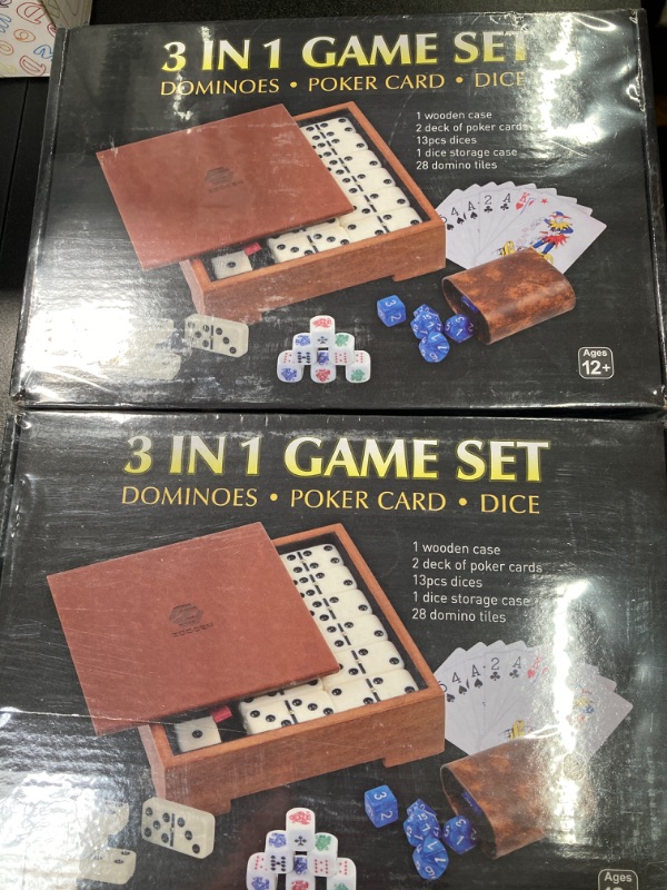 Photo 2 of 2 PACK BUNDLE///3in1 Dice Game Set,Dominoes,Playing Cards and Dices,Game Set for Family Nights(with Wooden Case)