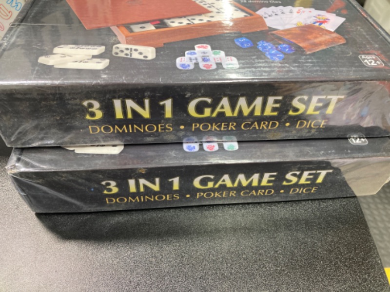 Photo 4 of 2 PACK BUNDLE///3in1 Dice Game Set,Dominoes,Playing Cards and Dices,Game Set for Family Nights(with Wooden Case)