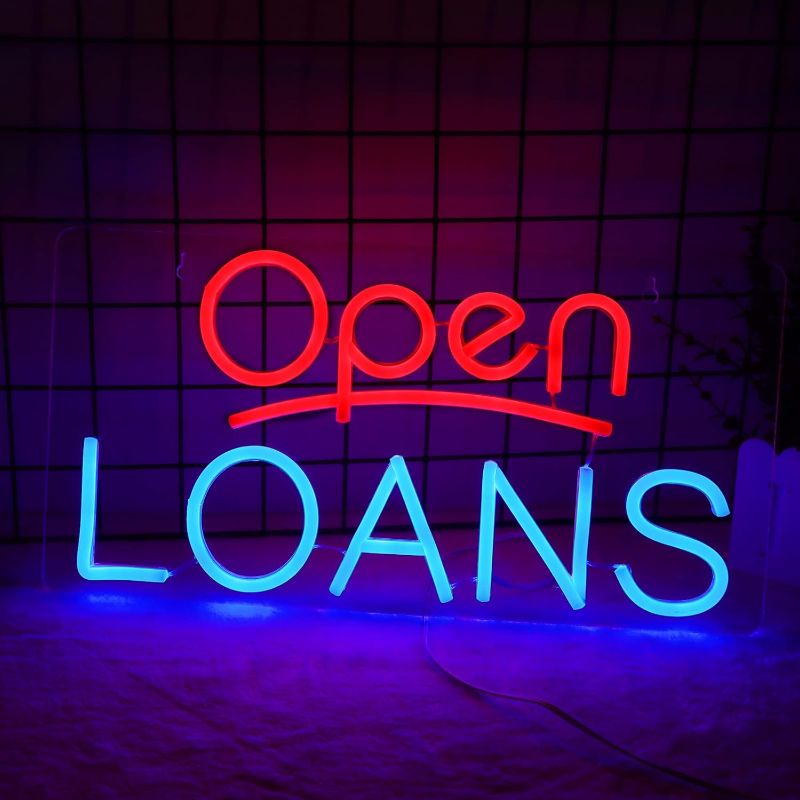 Photo 1 of Vinray Open Loans neon sign for business,Super Bright Led Sign for Loans Agency Window Display Sign.Easy Hanging on Wall,5V USB Power Supply.16 * 8inches