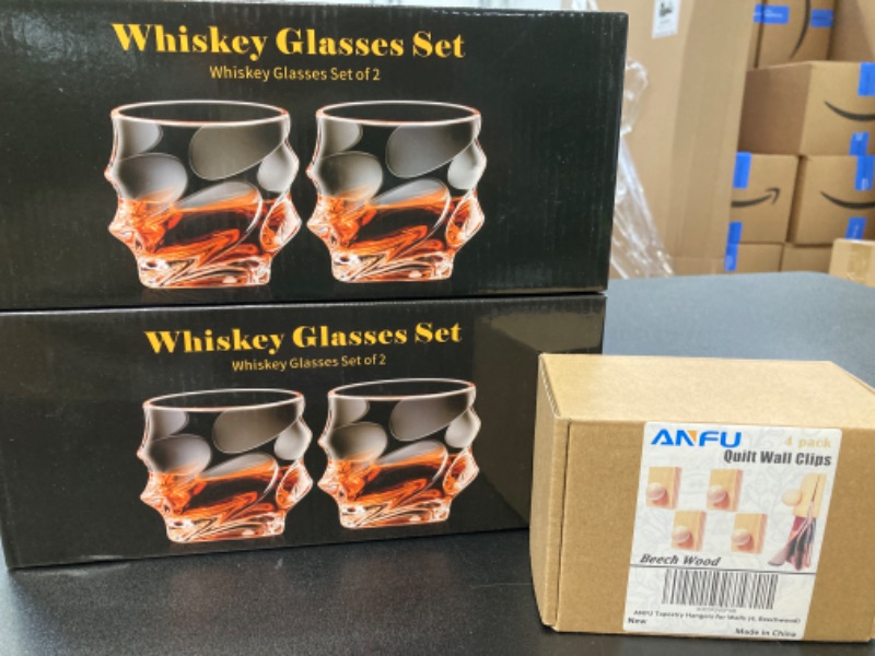 Photo 1 of 2 PACK BUNDLE OF WHISKEY GLASSES AND 4 PACK WOODEN WALL CLIPS