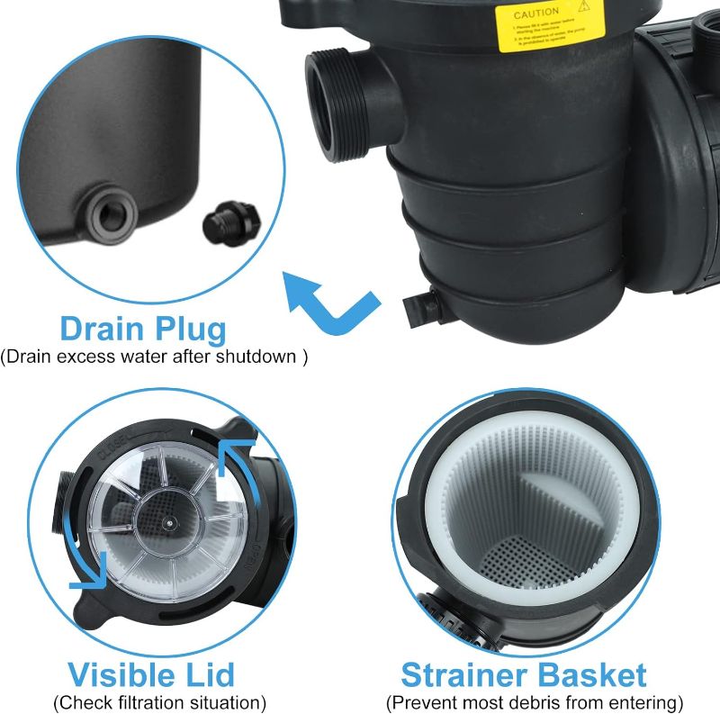 Photo 1 of 1.0 HP In/Above Ground Swimming Pool Pump, 110V 5220GPH Single Speed Pool Water Pumps lnground Above Ground with Filter Basket