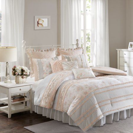 Photo 1 of Queen Desiree Cotton Percale Comforter Bedding Set with Euro and Bedskirt Blush - Madison Park